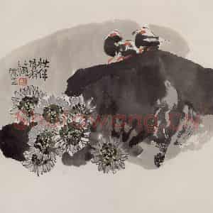 2000年 赵梅生《秋伴情羽》国画花鸟写意作品图片鉴赏