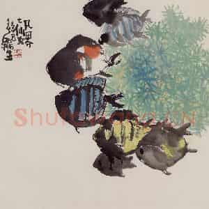 2001年 赵梅生《凡界七仙女》国画花鸟写意作品图片鉴赏