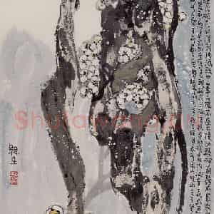 2003年 赵梅生《白梅》国画花鸟写意作品图片鉴赏