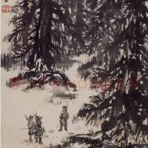 1962年 赵望云《松林行猎》国画山水作品图片鉴赏