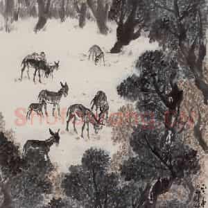 1962年 赵望云《林中牧》国画山水作品图片鉴赏