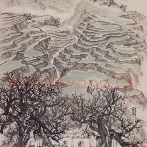 1963年 赵望云《渭北梯田》国画人物作品图片鉴赏