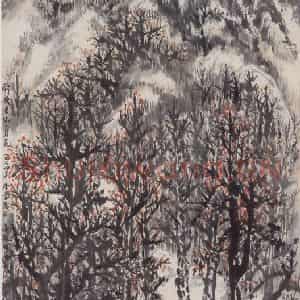 1964年 赵望云《醉染重林二月花》国画山水作品图片鉴赏