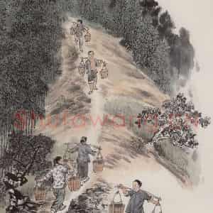 1965年 赵望云《坡田送肥》国画人物作品图片鉴赏