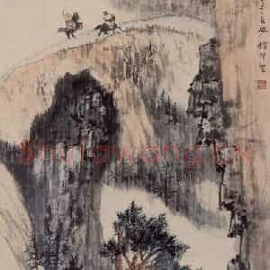 1944年 赵望云《西山双骑》国画山水作品图片鉴赏