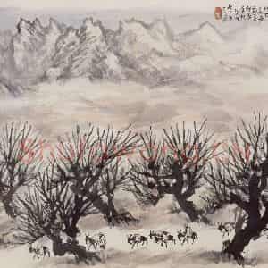 1972年 赵望云《春雪未融》国画山水作品图片鉴赏