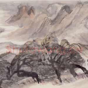 1973年 赵望云《青海湖风波》国画山水作品图片鉴赏