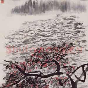 1973年 赵望云《晚秋之湖畔》国画山水作品图片鉴赏
