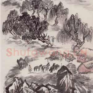 1973年 赵望云《山村秋收》国画山水作品图片鉴赏