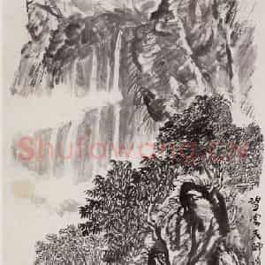 1974年 赵望云《高崖飞瀑》国画山水作品图片鉴赏