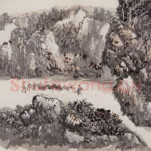 1975年 赵望云《水区火地塘写景》国画山水作品图片鉴赏