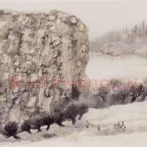 1975年 赵望云《忆写炳灵寺古迹》国画山水作品图片鉴赏