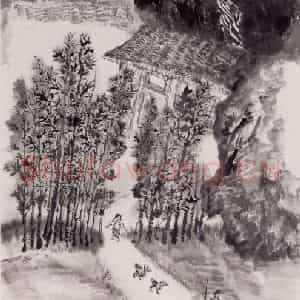 1976年 赵望云《竹林池塘》国画山水作品图片鉴赏