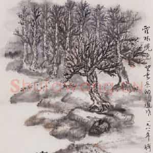 1976年 赵望云《霜林晓色》国画山水作品图片鉴赏