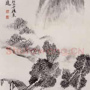 1976年 赵望云《清江一曲抱村流》国画山水作品图片鉴赏