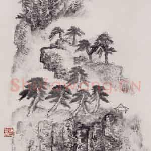 1976年 赵望云《岭上青松》国画山水作品图片鉴赏