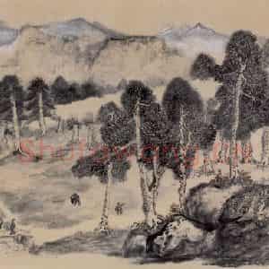1976年 赵望云《松坡长泉》国画山水作品图片鉴赏