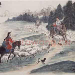 1948年 赵望云《边塞风光》国画人物作品图片鉴赏