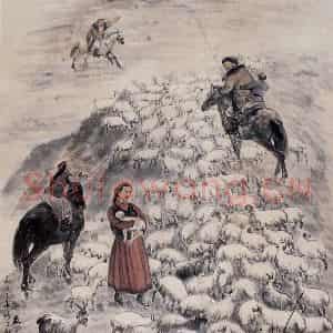 1953年 赵望云《忆写祁连山》国画人物作品图片鉴赏