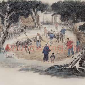 1955年 赵望云《晒麦场上》国画人物作品图片鉴赏