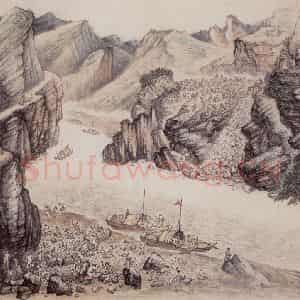 1955年 赵望云《嘉陵江工地写景》国画山水作品图片鉴赏