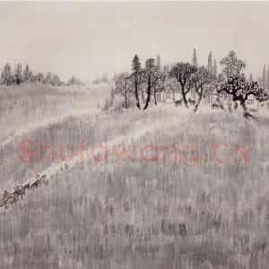 1955年 赵望云《渭滨春雨》国画山水作品图片鉴赏