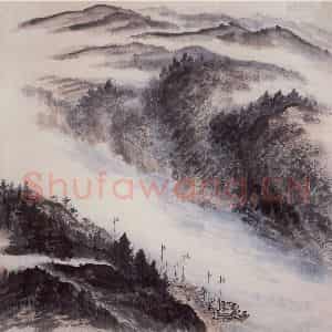1955年 赵望云《嘉陵江畔》国画山水作品图片鉴赏