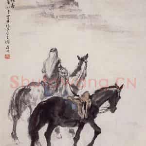 1956年 赵望云《轻骑仿古》国画人物作品图片鉴赏