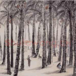 1956年 赵望云《椰枣林》国画山水作品图片鉴赏
