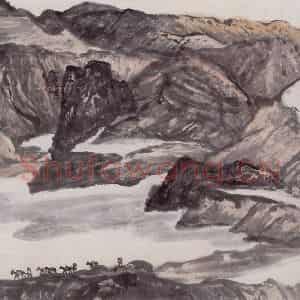 1959年 赵望云《夕阳河滩》国画山水作品图片鉴赏