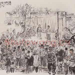 1960年 赵望云《剧团为农村表演》国画人物作品图片鉴赏