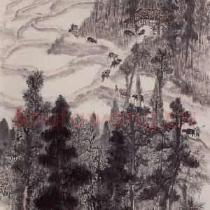 1960年 赵望云《陕南山村即景》国画山水作品图片鉴赏