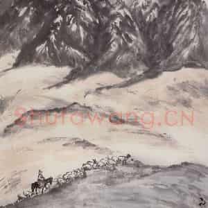 1962年 赵望云《祁连放牧》国画山水作品图片鉴赏