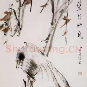 清代 虚谷《红枫寿带图轴》国画花鸟作品图片鉴赏