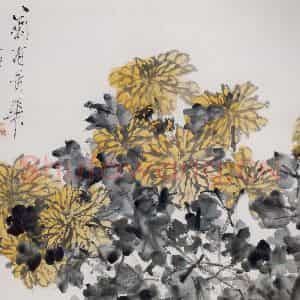 清代 虚谷《杂画册·丛菊暗香》国画花鸟作品图片鉴赏