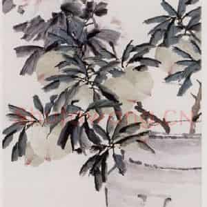 近现代 虚谷《蜀葵枇杷图轴》国画花鸟作品图片鉴赏