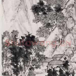 清代 虚谷《日长山静图轴》国画山水作品图片鉴赏