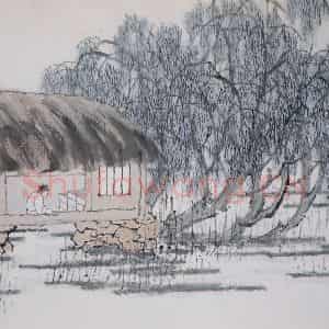 清代 虚谷《山水册·柳屋著书》国画山水作品图片鉴赏