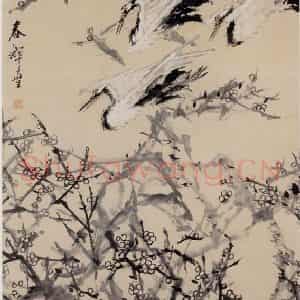 清代 虚谷《梅鹤图轴》国画花鸟作品图片鉴赏