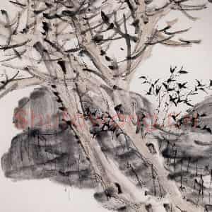 清代 虚谷《山水册·初寒留篁》国画山水作品图片鉴赏