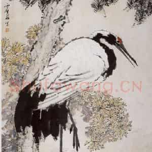 清代 虚谷《松鹤——菊图轴》国画花鸟作品图片鉴赏