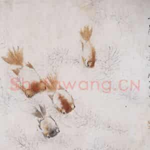 清代 虚谷《春波鱼戏》国画花鸟作品图片鉴赏
