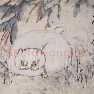 清代 虚谷《猫》国画花鸟作品图片鉴赏