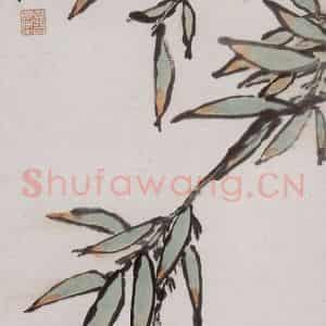 清代 虚谷《翠竹松鼠图轴》国画花鸟作品图片鉴赏