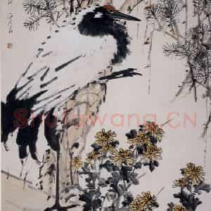 清代 虚谷《松鹤延年图轴》国画花鸟作品图片鉴赏