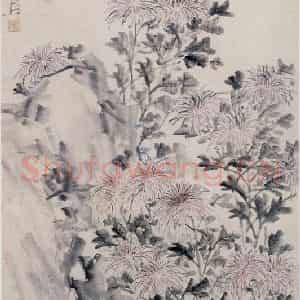 清代 虚谷《菊花图轴》国画花鸟作品图片鉴赏