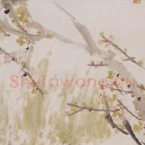 清代 虚谷《桃花游鹅图轴》国画花鸟作品图片鉴赏