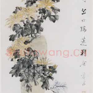 清代 虚谷《瓶菊图轴》国画花鸟作品图片鉴赏