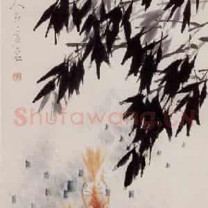 清代 虚谷《墨竹金鱼图轴》国画花鸟作品图片鉴赏