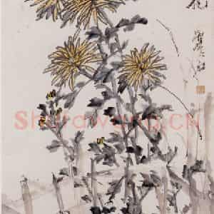 清代 虚谷《秋菊图轴》国画花鸟作品图片鉴赏